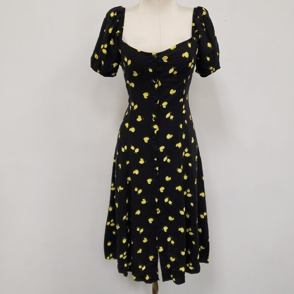 Forever 21 Womens Y2K Lemon Print Linen Button Dress Size S Puff Sleeve Retro - Picture 1 of 9